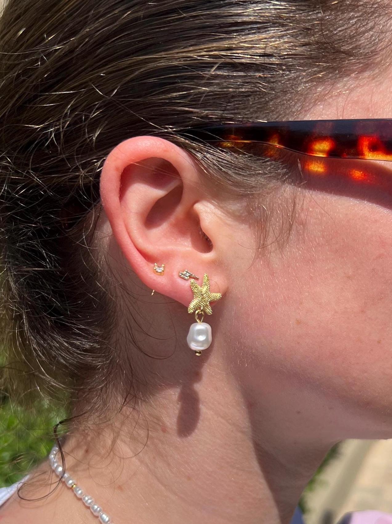 Starfish & Pearl Stud Earrings
