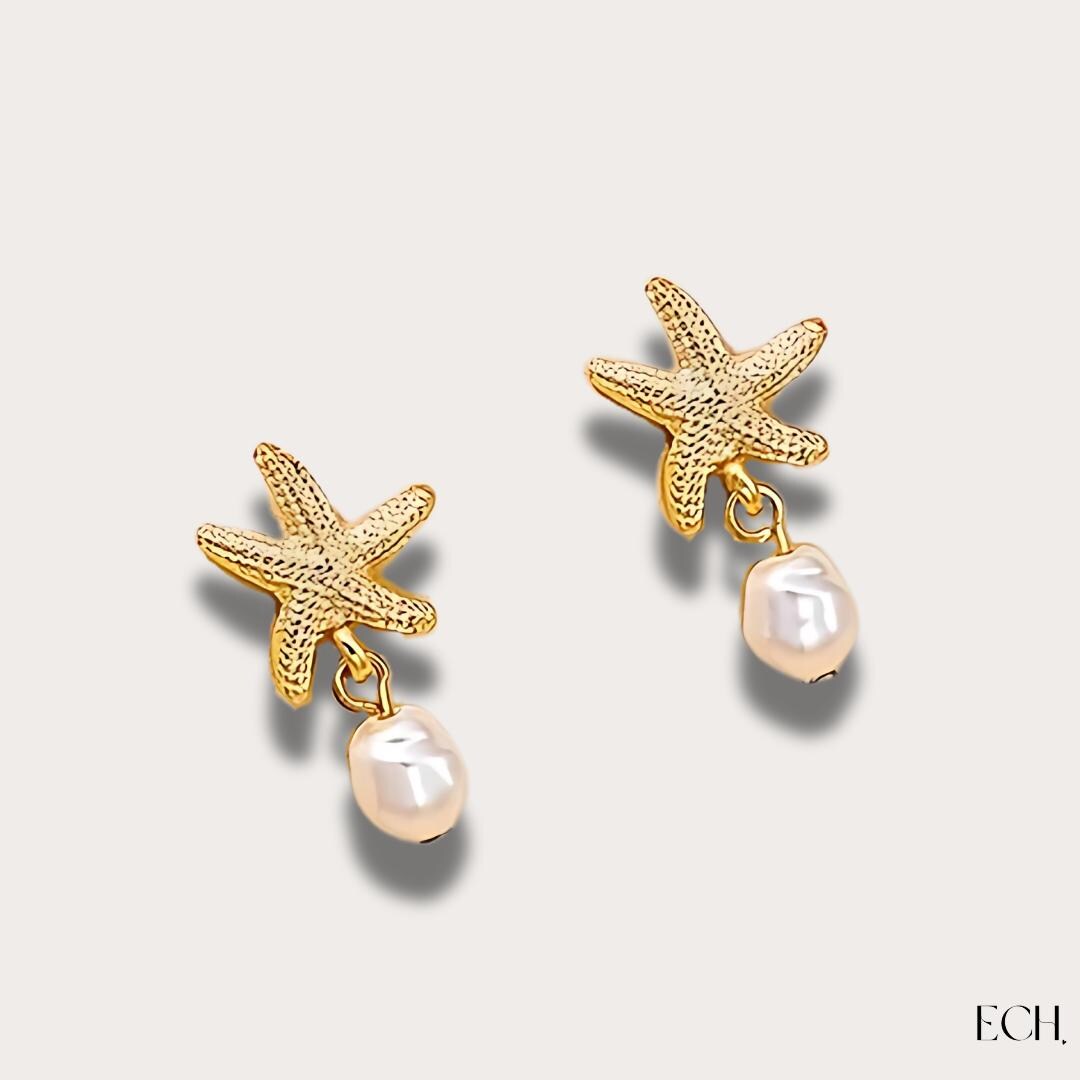 Starfish & Pearl Stud Earrings