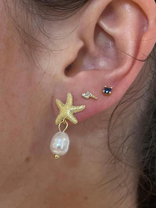 Starfish & Pearl Stud Earrings