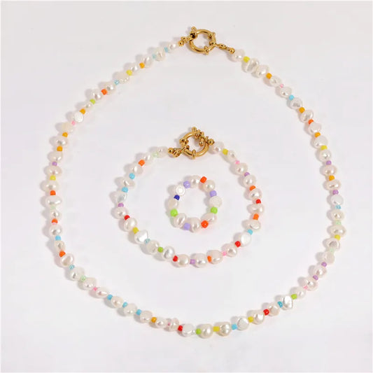 Ava Freshwater Pearl Necklace & Bracelet Jewellery Set