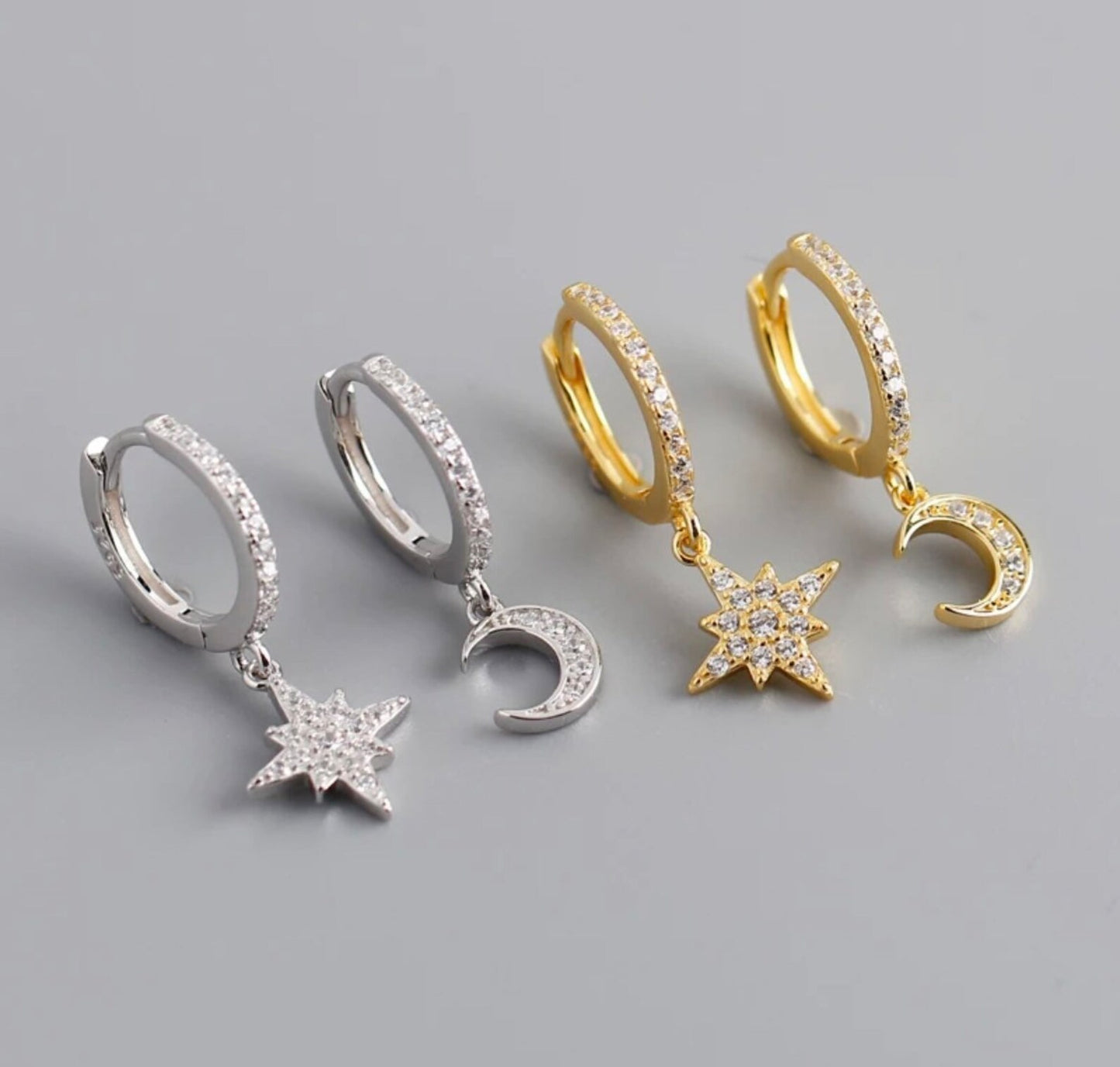 Star & Moon Huggie Hoops