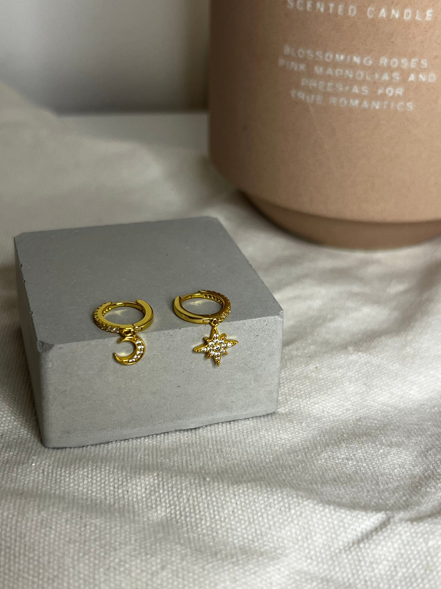 Star & Moon Huggie Hoops