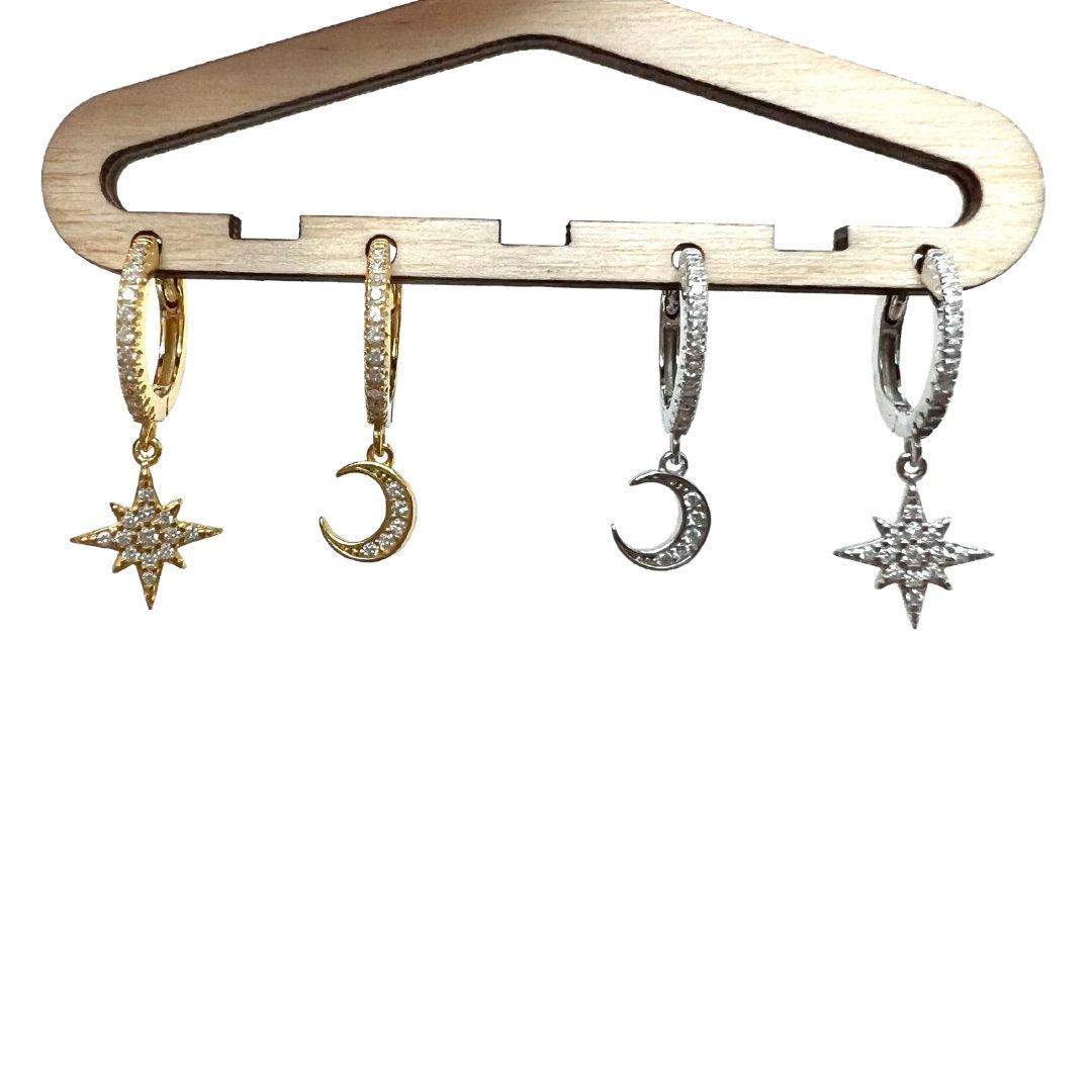Star & Moon Huggie Hoops